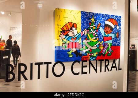 The Britto Central Art Gallery on the Lincoln Road Mall, Miami Beach. Stock Photo