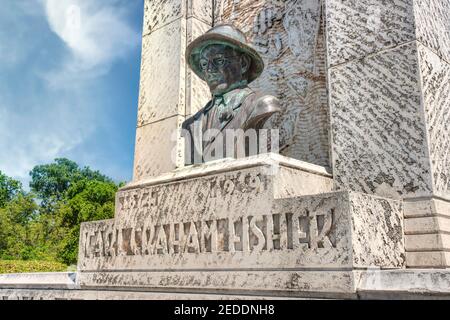 The bronze bust of Carl Graham Fisher, founder of Miami Beach, on his Monument in Fisher Park. Stock Photo