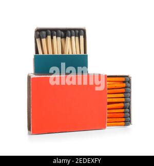 Boxes with matches on white background Stock Photo