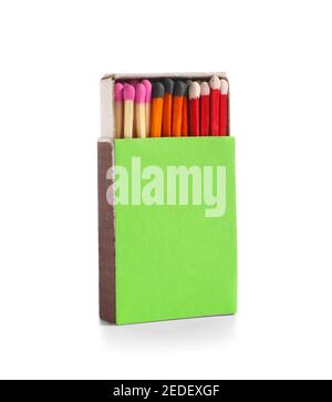 Box with matches on white background Stock Photo