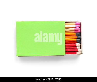 Box with matches on white background Stock Photo