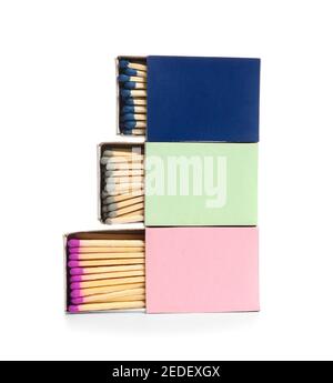 Boxes with matches on white background Stock Photo