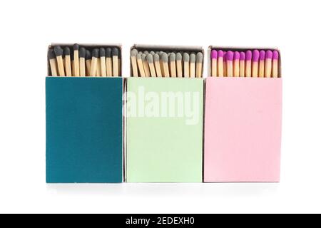Boxes with matches on white background Stock Photo