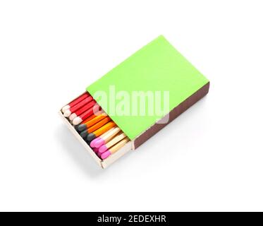 Box with matches on white background Stock Photo