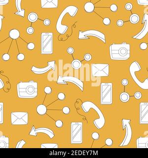 Seamless pattern with business elements icons in doodle style, infographic. Vector illustration design. Hand drown business icon on color background Stock Vector