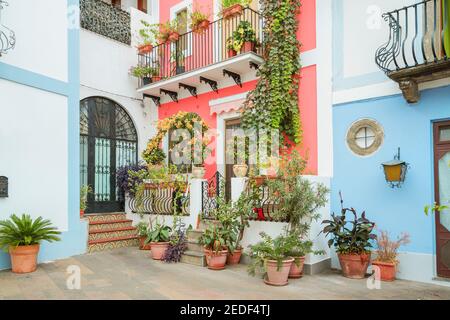 Historic district houses, Lipari Town, Lipari Island, Aeolian Islands, Sicily, Italy Stock Photo