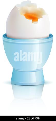 Soft boiled egg in blue eggcup on white background realstic vector illustration Stock Vector