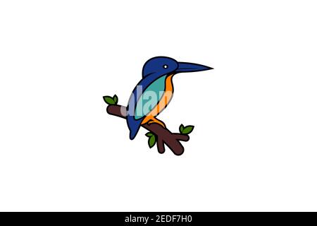 Kingfisher bird on branch. Stock Vector