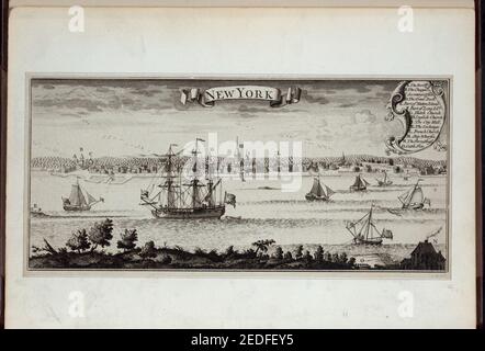 New York (A. The Fort; B. The Chappel; C. Secretary Office; D. The Great Dock; E. Part of Nutten Island; F. Part of Long Island; G. Dutch Church; H. English Church; I. The City Hall; K. The Exchange; Stock Photo