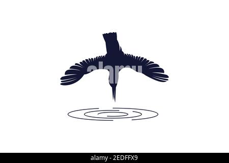 Kingfisher bird logo, the design concept of preying on fish on the surface of the water. Stock Vector
