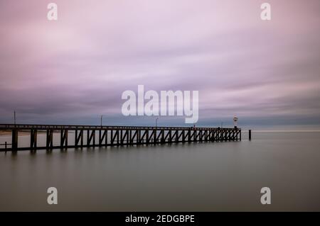 Long exposure image of the pier and lighthouse in Blankenberge, Belgium.