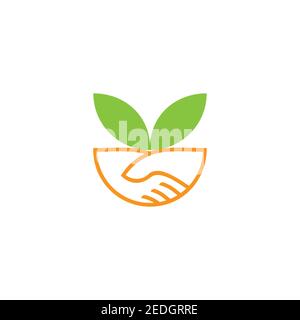 hand shake green leaf organic food symbol vector Stock Vector