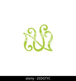 letter nu simple curves green plant natural symbol logo vector Stock Vector