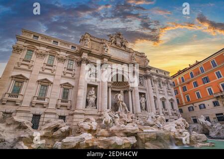 Rome Italy, sunrise city skyline at Trevi Fountain