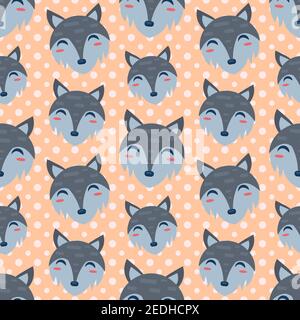 cute wolf head seamless pattern vector illustration Stock Vector