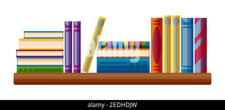 Shelf with book piles. Information point with books and plant in ...