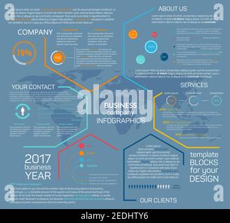 Company infographics with business charts, diagrams, information blocks. Vector template for marketing development, financial report analysis, media m Stock Vector