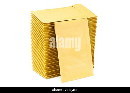 Yellow padded envelopes isolated on white Stock Photo