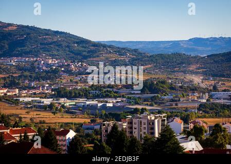 Aerial view of Portuguese town Covilha and district Castelo Branco. View from mountains Serra de Estrela. Stock Photo