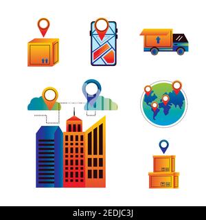 bundle of six online delivery service set icons vector illustration design Stock Vector