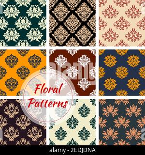 Floral seamless pattern with damask flower ornament. Arabesque scrolls motif for wallpaper, fabric and embellishment design Stock Vector