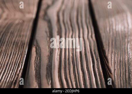 Rough dark planks close up - selective focus - brushed wood Stock Photo