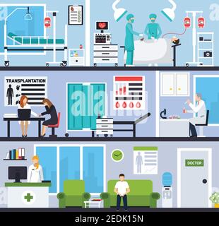 Blood donation background with donor room symbols flat vector ...