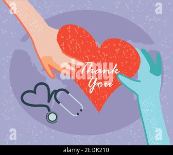 thanks you, hands with heart and stethoscope vector illustration Stock Vector