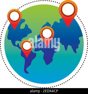 delivery service pins locations in earth map vector illustration design Stock Vector