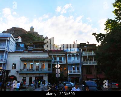TBILISI, GEORGIA - JULY 16 2018: The old district of the city windows and balcony exterior decor in Tbilisi, Georgia Stock Photo