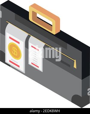 tax day, business briefcase document vector illustration icon isometric style Stock Vector