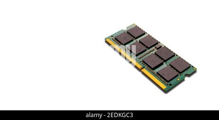 Close up computer, laptop memory, RAM on white background. DDR RAM Random Access Memory isolated on white background. With copy space banner. Save wit Stock Photo