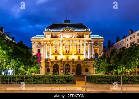 Theater des Célestins illuminated at night, in Lyon, in the Rhone, France Stock Photo