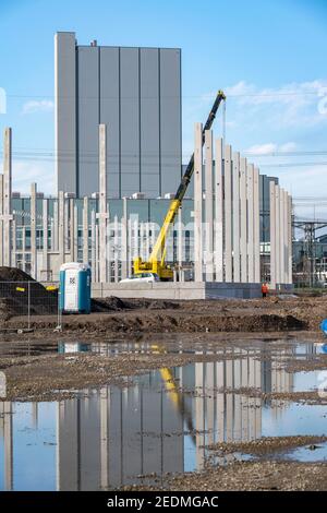 Construction site of the new logistics centre of the company DSV, transport and logistics service provider, more than 55000 square metres of storage s