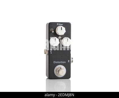 Black Distortion Guitar Pedal Isolated On White Background Stock Photo