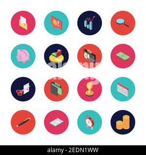 tax day envelope money chart wallet piggy bank icon set vector illustration isometric Stock Vector