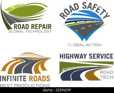 Safety road highway icons, pathway of car traffic and transport drive ...