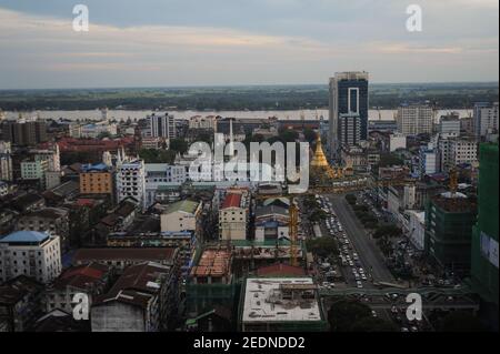 11.11.2015, Yangon, , Myanmar - View from the Sky Bistro on the 20th floor of the Sakura Tower to the city centre of the former capital Yangon. In the Stock Photo