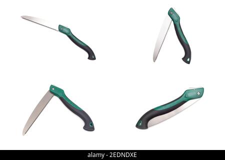 Folding hand saw lopper for pruning branches and tree on white background, isolate, industrial Stock Photo