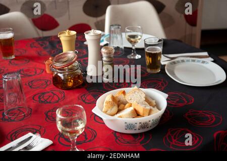 Lunch Table Setting in Retro Interior Stock Photo