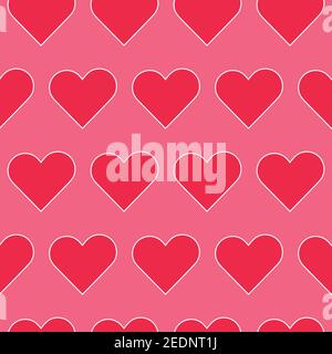 Red heart with outline on pink seamless pattern for textile design, wrapping paper, wallpaper, heart shaped background Stock Vector