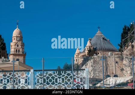 Abbey of the Dormition is an abbey and the name of a Benedictine community in Jerusalem on Mount Zion just outside the walls of the Old City near the Stock Photo