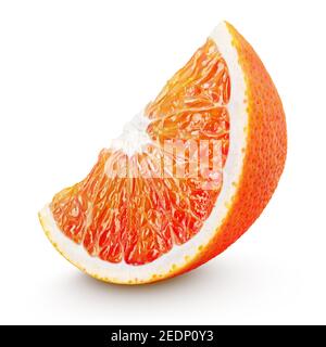 Ripe wedge of blood red orange citrus fruit isolated on white background. Sanguinello blood orange slice with clipping path Stock Photo