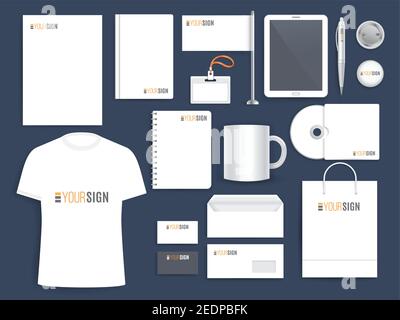 Corporate identity template. Business company set of branded office stationery and page layouts. Envelope, folder, cd cover, booklet, notebook, badge, Stock Vector