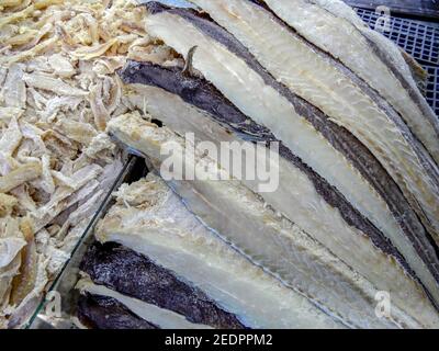 Salted saithe cod in the market Stock Photo