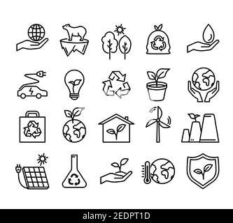 Ecology protect flat icon. Pictogram for web. Line stroke. Isolated on white background. Vector eps10. Save the planet by green energy concept Stock Photo