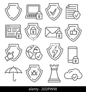 Secure and Shield Line Icons on white background Stock Vector