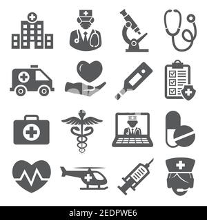 Hospital icons set on white background Stock Vector