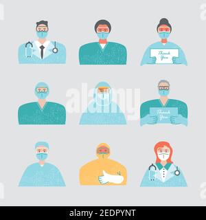 medical personnel team with lettering thanks you vector illustration Stock Vector