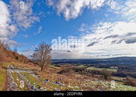 A winter landscape at Ranmore Common on the North Downs in the Surrey Hills Dorking , England UK Stock Photo